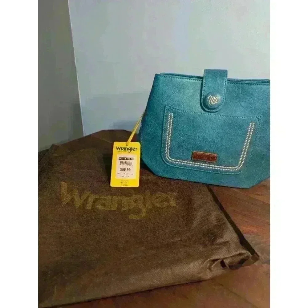 Wrangler Teal Crossbody Bag new wide logo detachable strap western wear cowgirl